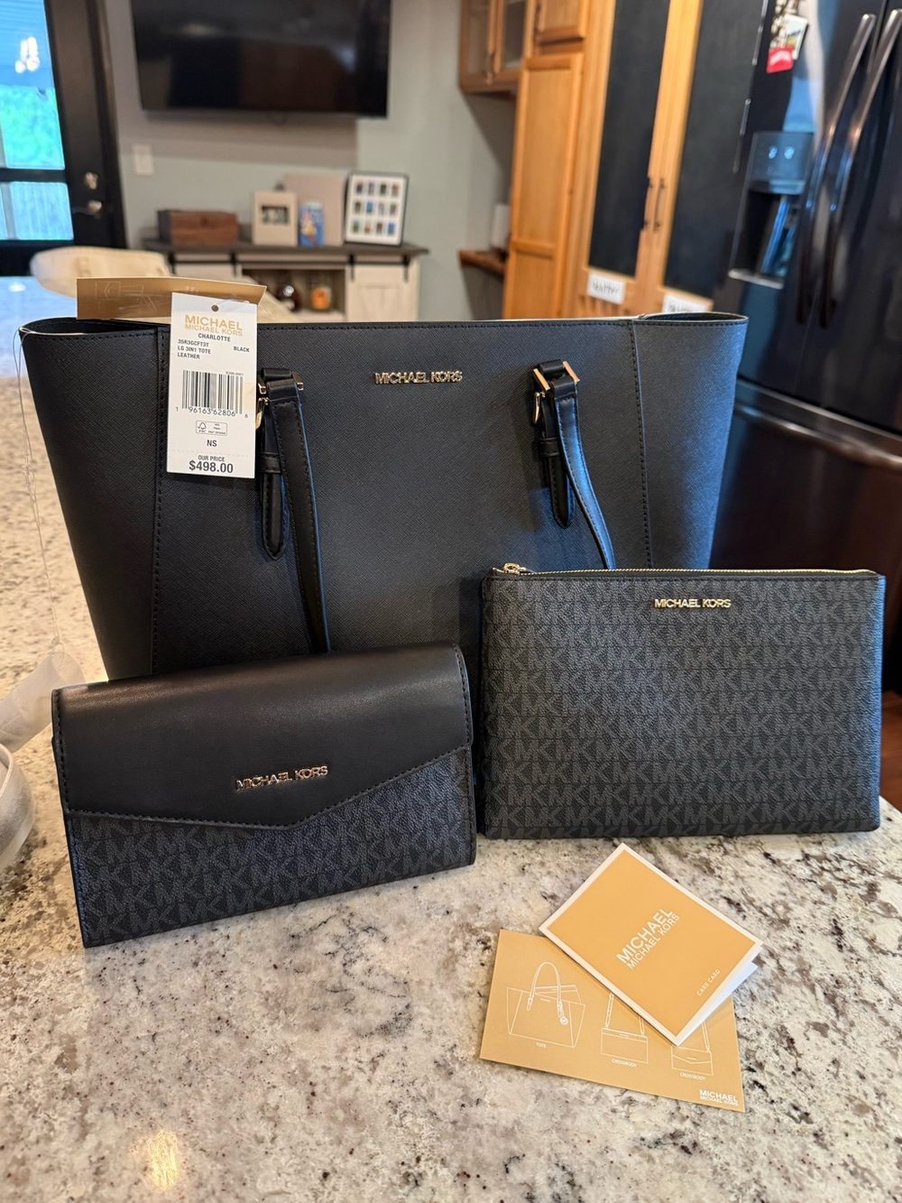 Michael Kors Black Saffiano Tote with Matching Wallets 3 piece set
